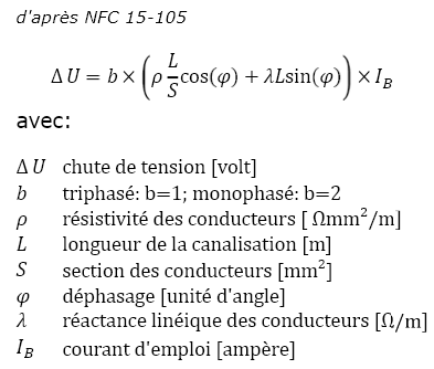 Relation de calcul de la chute de tension dans une alimentation électrique