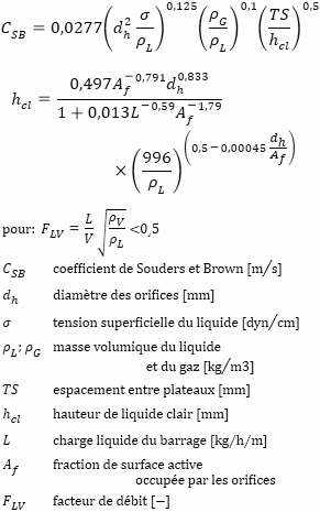 Calcul du coefficient de Souders et Brown par la corrélation de Kister et Hass